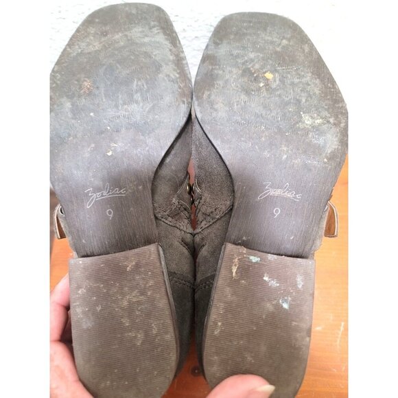 Zodiac Adele Style Brown Suede Ankle Boots With Studded Straps And Side Zippers - Picture 9 of 12